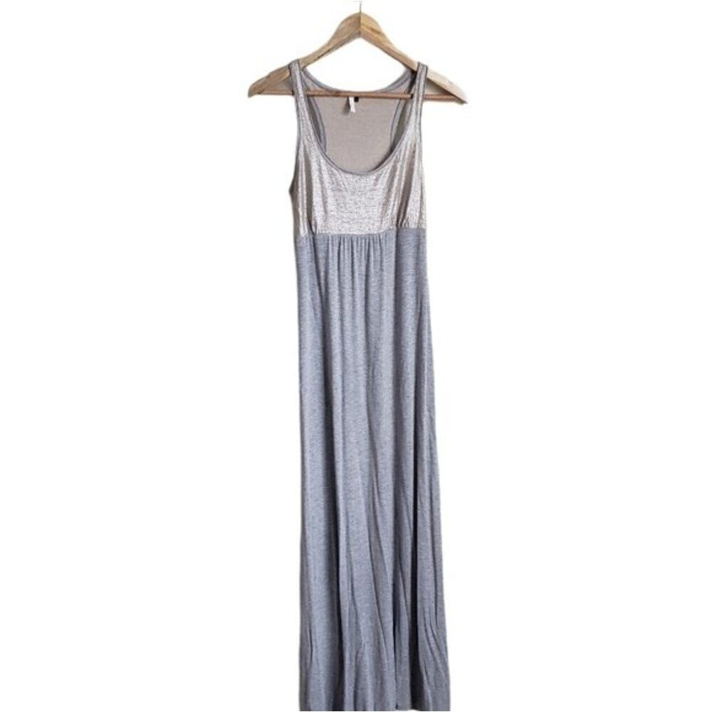 Metallic linen gold & gray maxi sleeveless dress